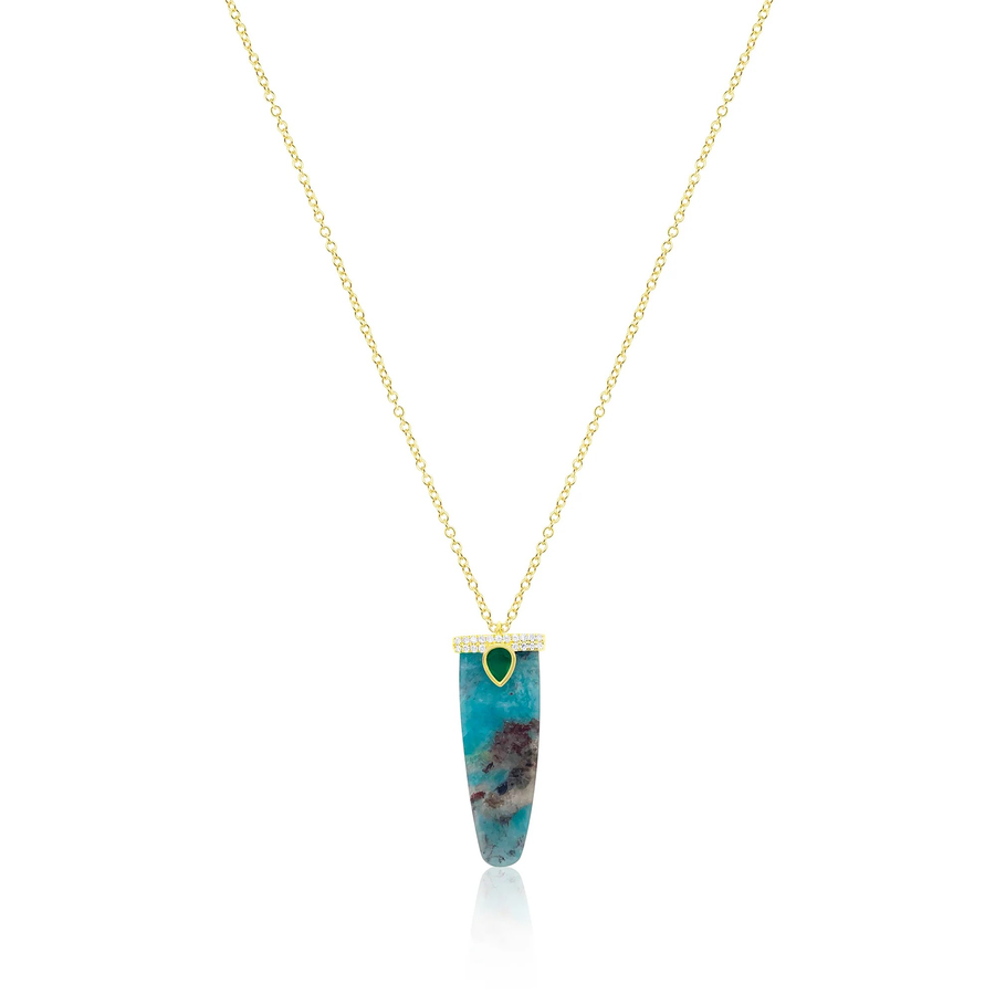 14kt Yellow Gold Amazonite Diamond and Emerald Pendant Necklace