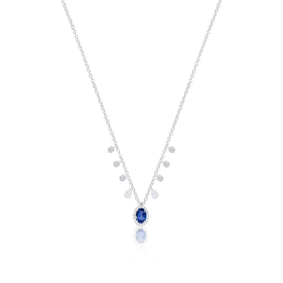 14 Kt White Gold Blue Sapphire Diamond Necklace