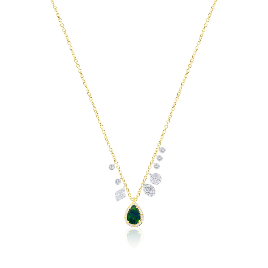 14kt Yellow Gold Diamond and Blue Opal Teardrop Necklace