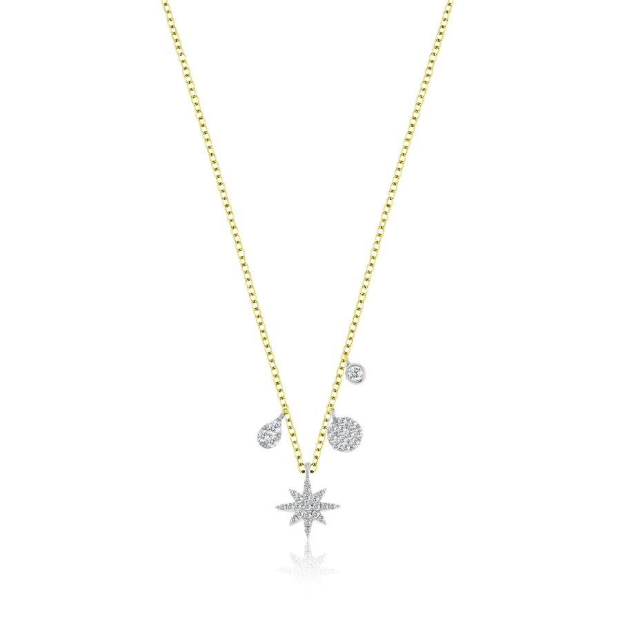 Yellow Gold Starburst Diamond Charm Necklace