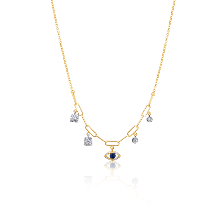 Dainty Paperclip Chain with Evil Eye and Diamond Charms