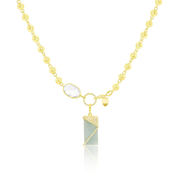 14kt Yellow Gold White Topaz and Aquamarine Ball Chain Charm Necklace
