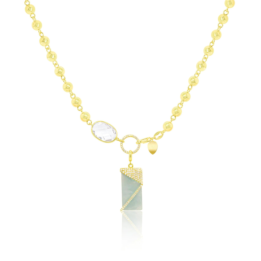 14kt Yellow Gold White Topaz and Aquamarine Ball Chain Charm Necklace