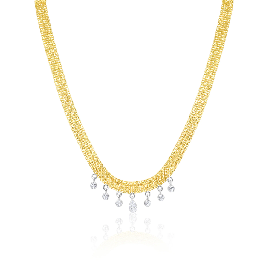 10kt Yellow Gold Diamond Fringe Mesh Necklace