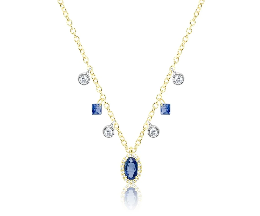 14kt Yellow Gold Sapphire and Diamond Drop Necklace