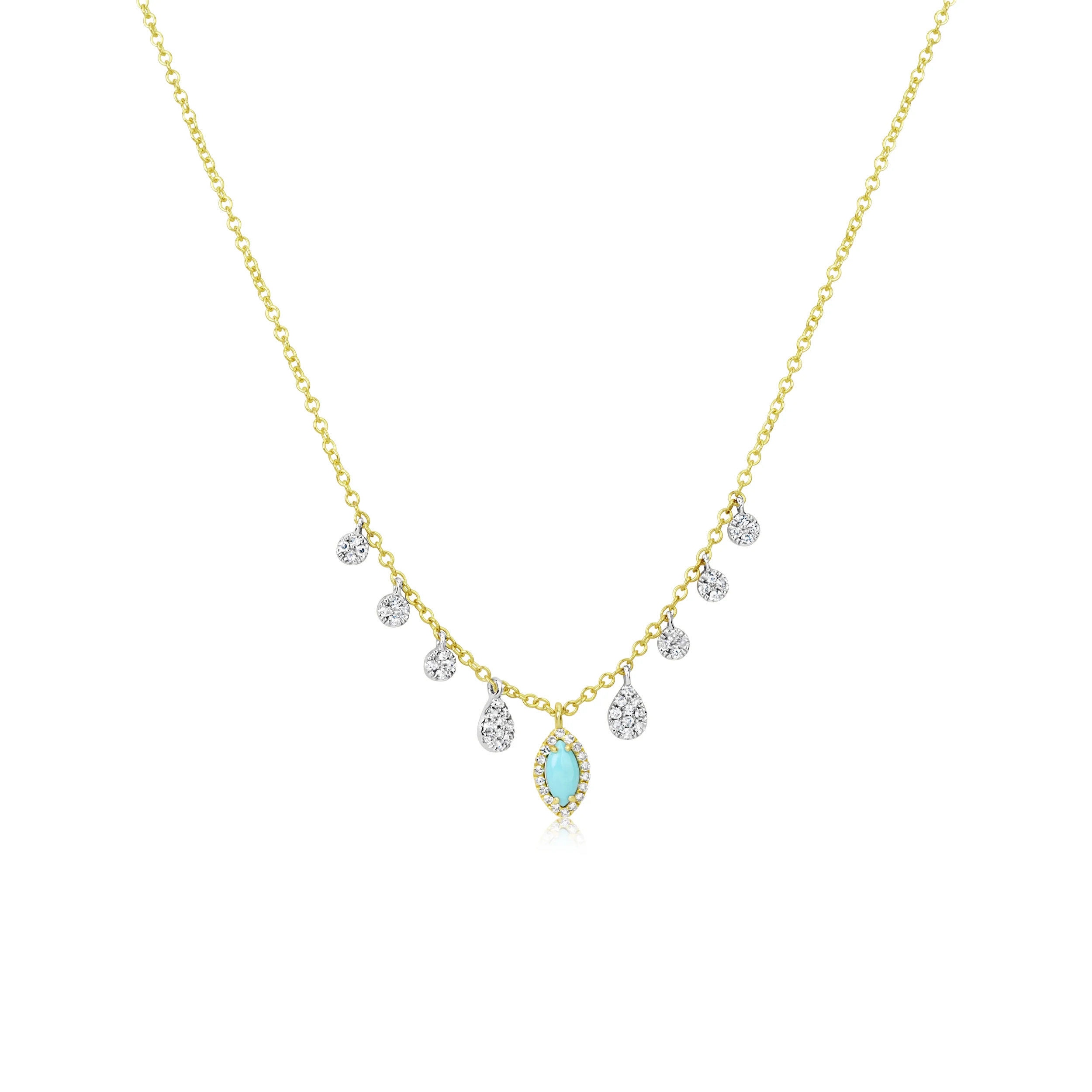 Yellow Gold Dainty Turquoise and Diamond Necklace