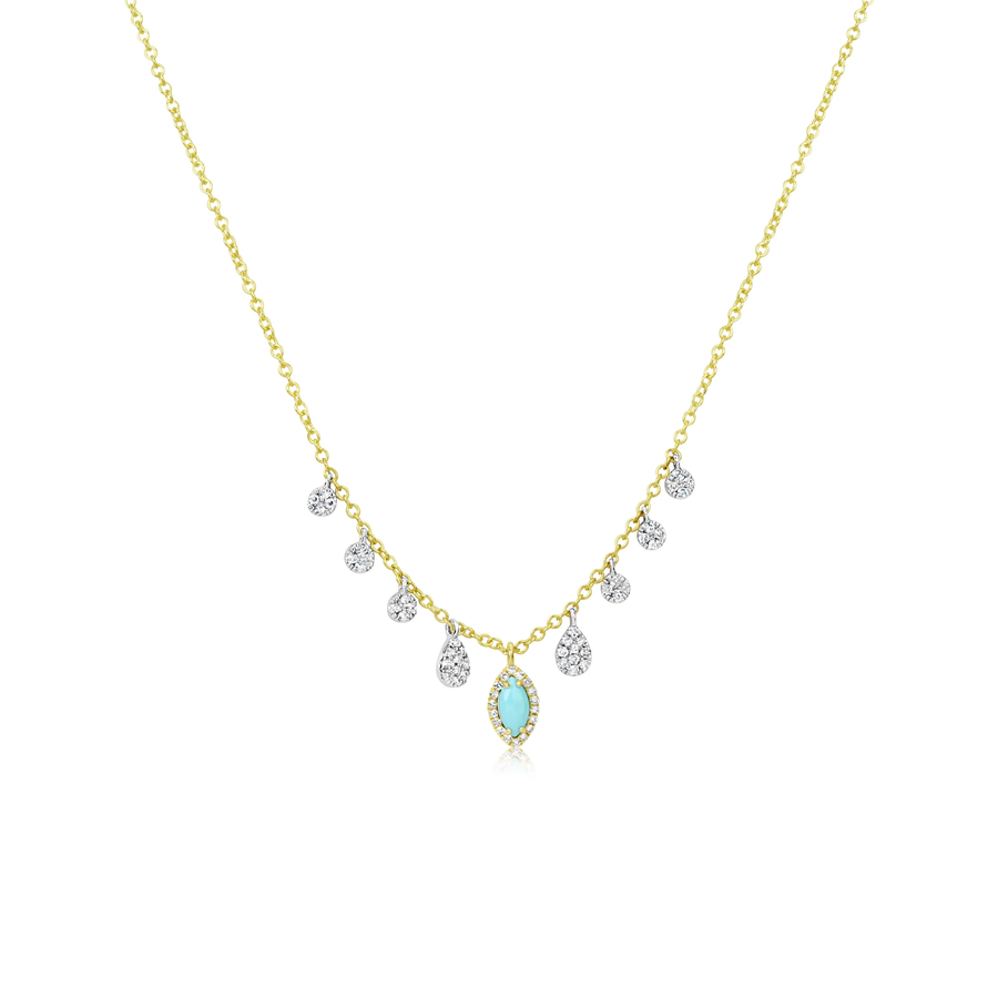 Yellow Gold Dainty Turquoise and Diamond Necklace