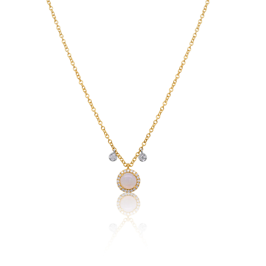 Dainty Opal Necklace with Diamond Charms