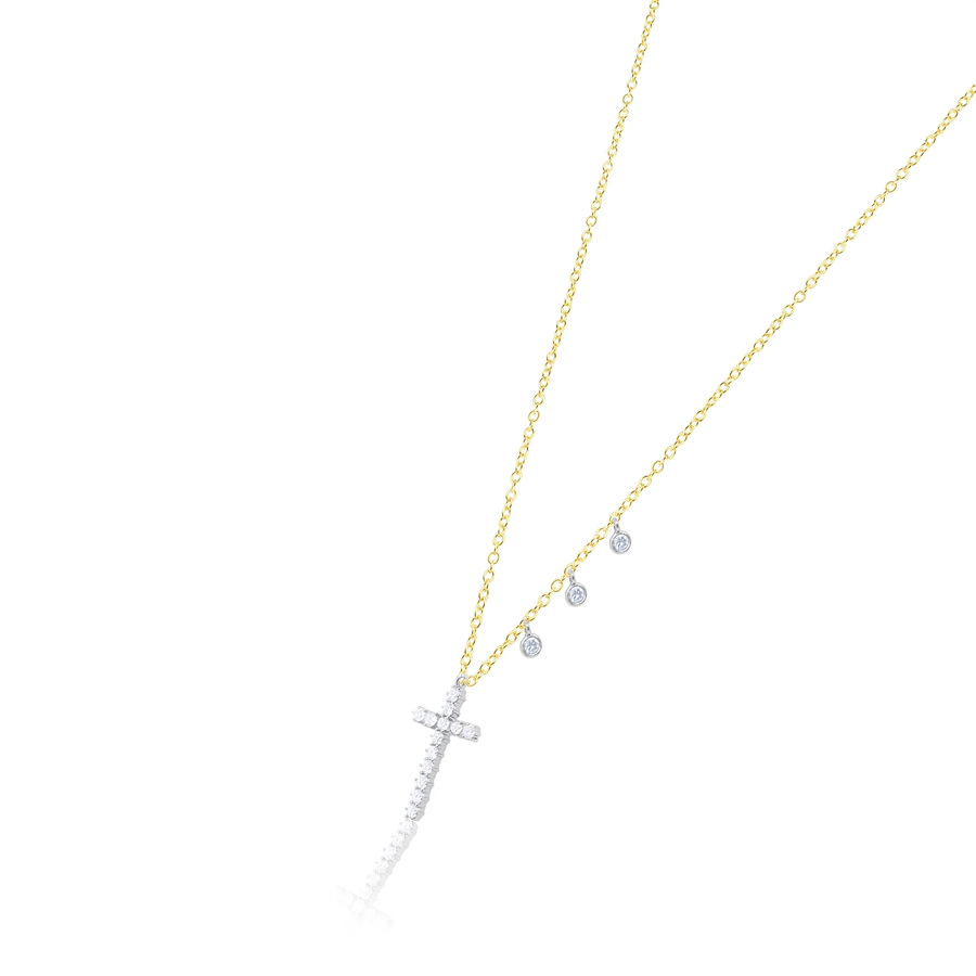 14kt Yellow Gold and Diamond Cross Necklace detail