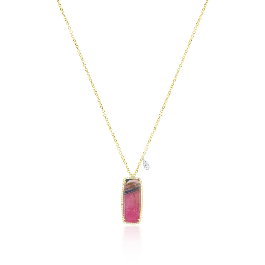 14kt Yellow Gold Diamond and Tourmaline White Onyx Pendant Necklace