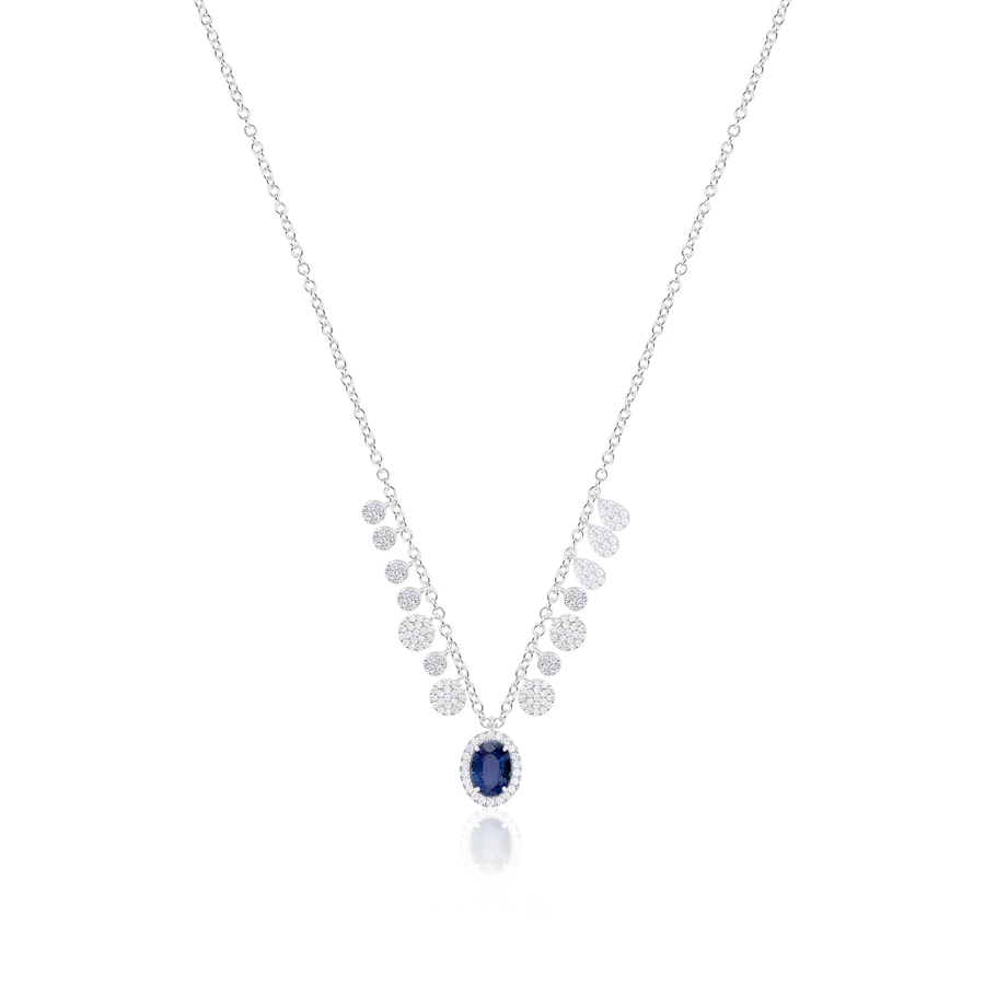 14kt White Gold Diamond and Sapphire Oval Pendant Necklace