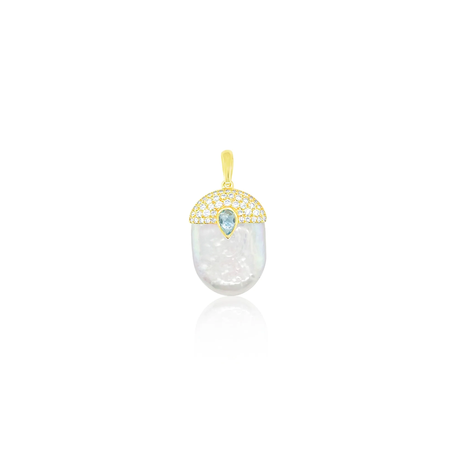 14kt Yellow Gold Diamond Blue Topaz and Pearl Charm