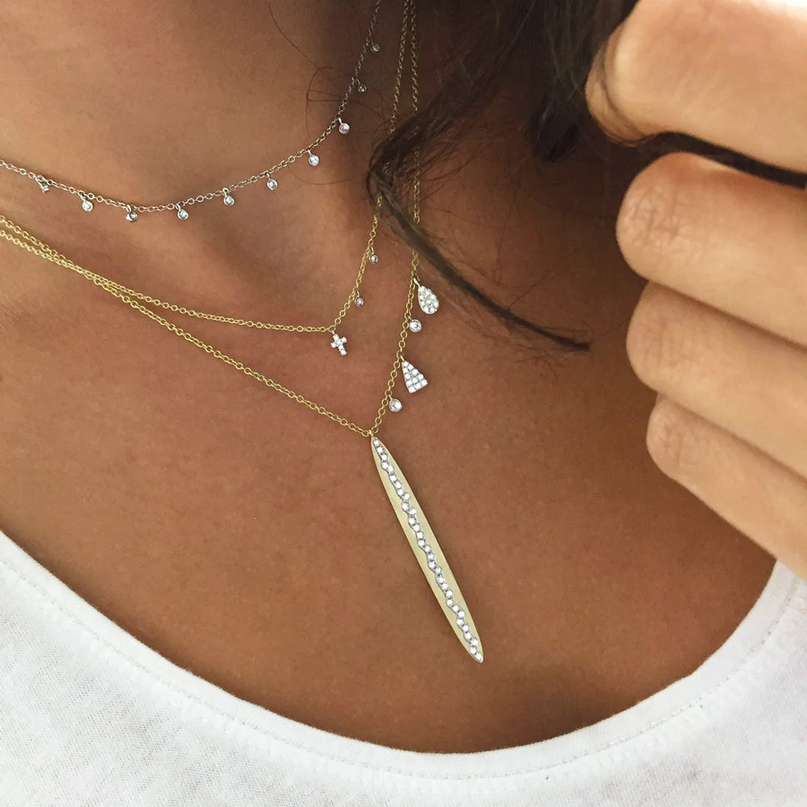 Yellow Gold Dainty Cross and Bezel Diamond Necklace