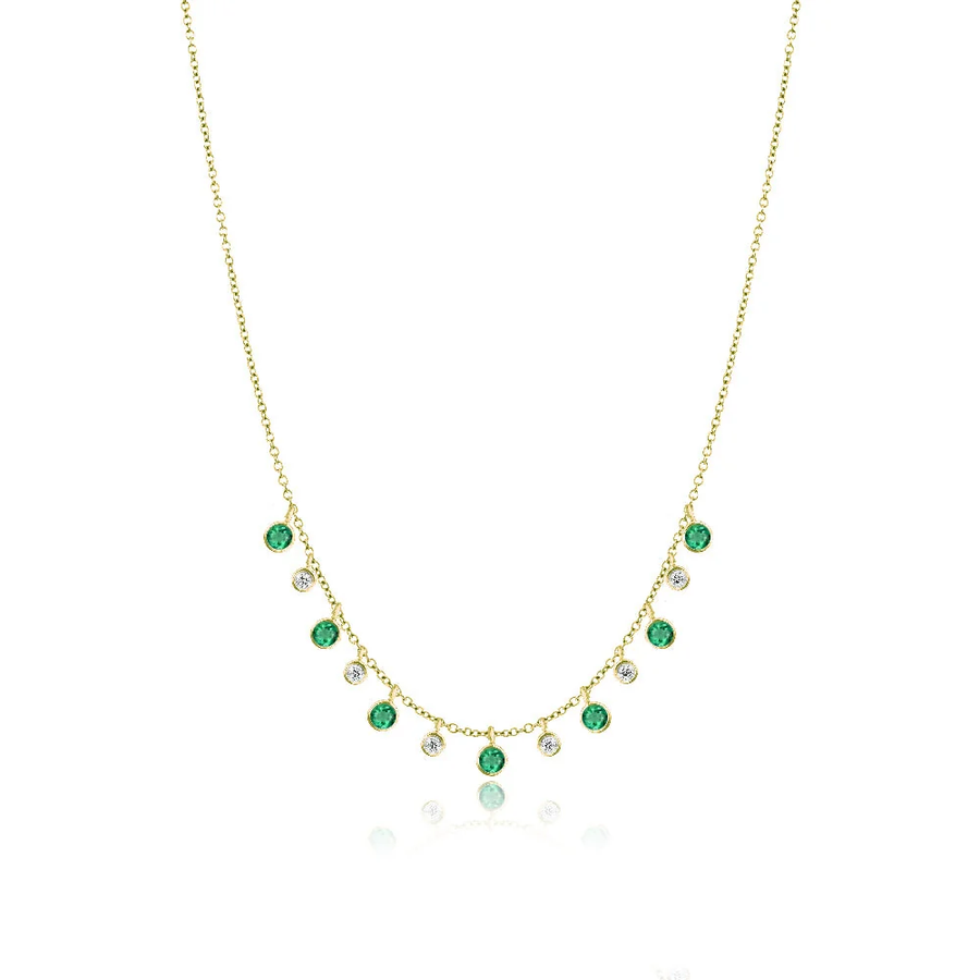 Yellow Gold Emerald and Diamond Layering Necklace