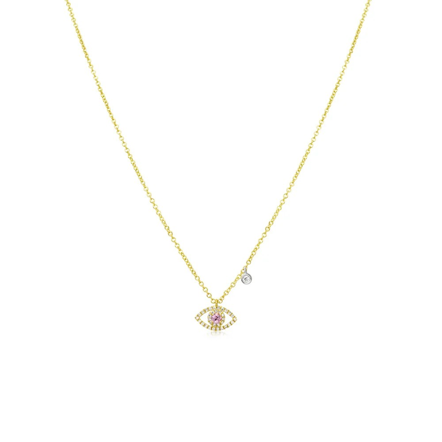 Pink Sapphire and Diamond Evil Eye Necklace