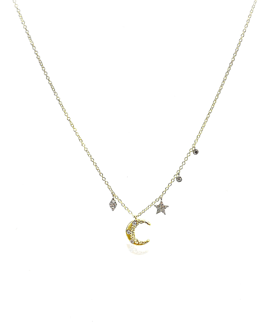 Yellow Gold Crescent Moon and Star