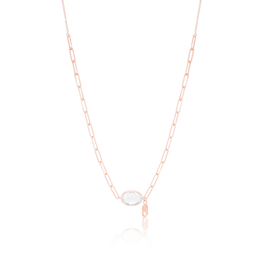 14kt Rose Gold White Topaz Chain Link Necklace with Charm Enhancer
