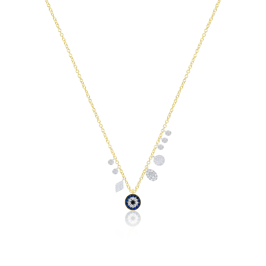 14kt Yellow Gold Diamond and Sapphire Evil Eye Necklace
