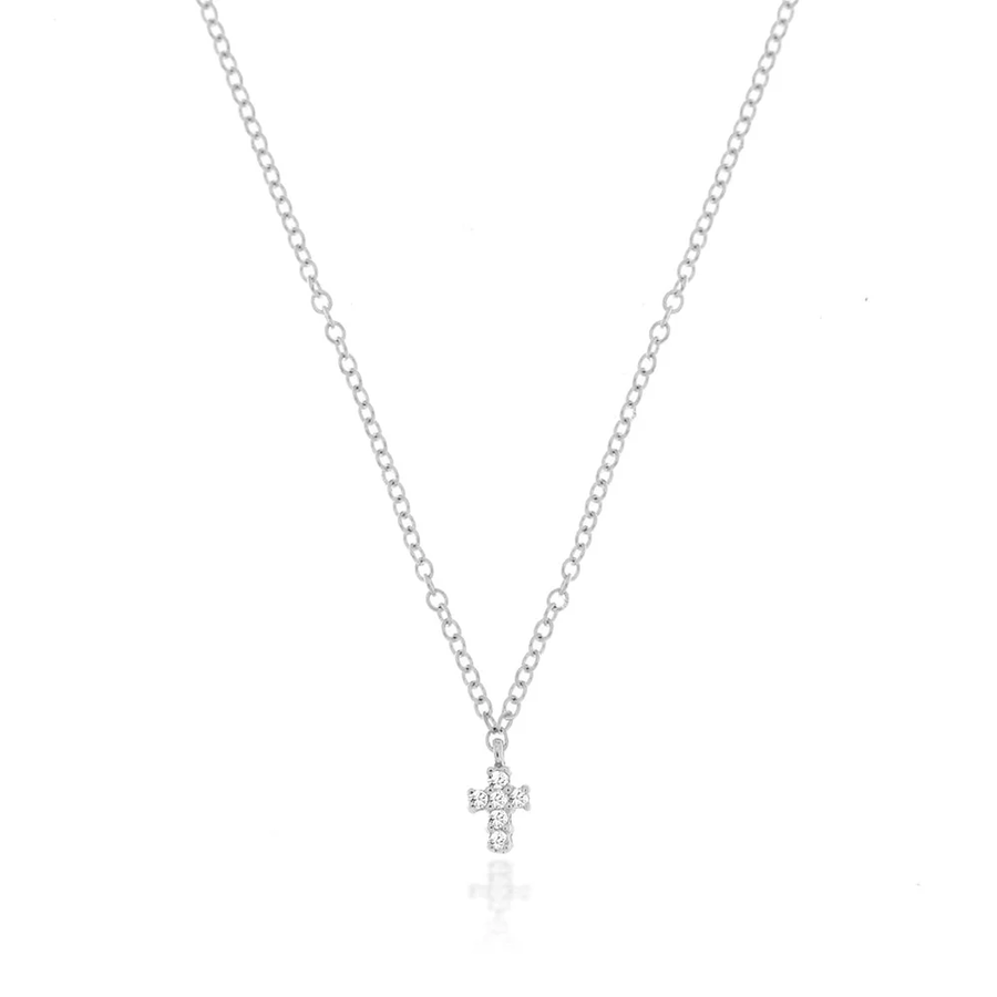 Simple Dainty Cross Necklace in 14K white gold