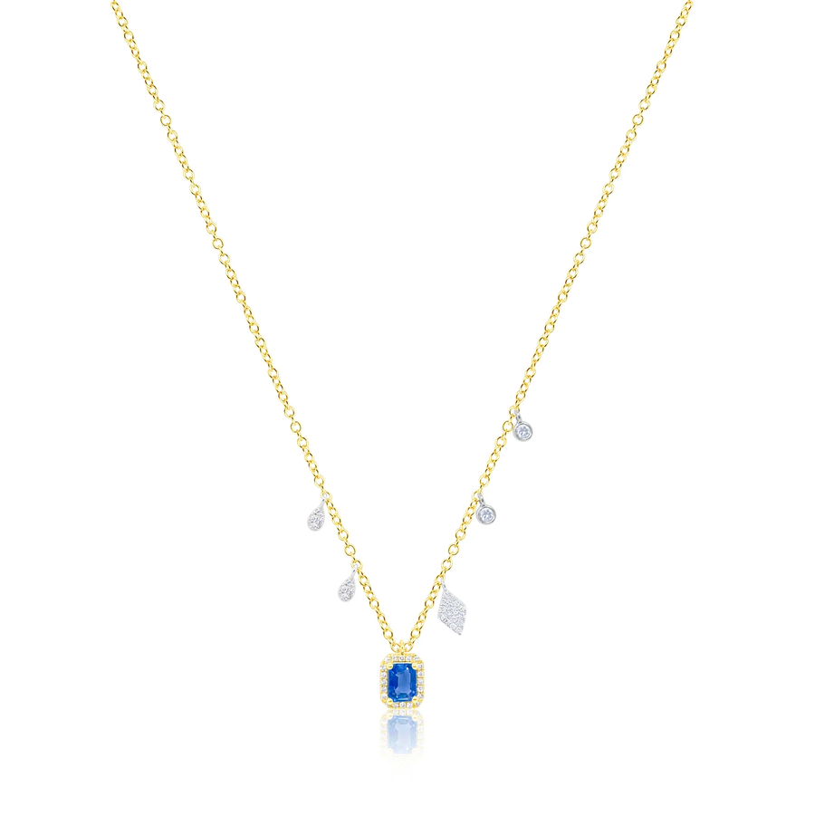 14k Yellow Gold Blue Sapphire Diamond Charm Necklace