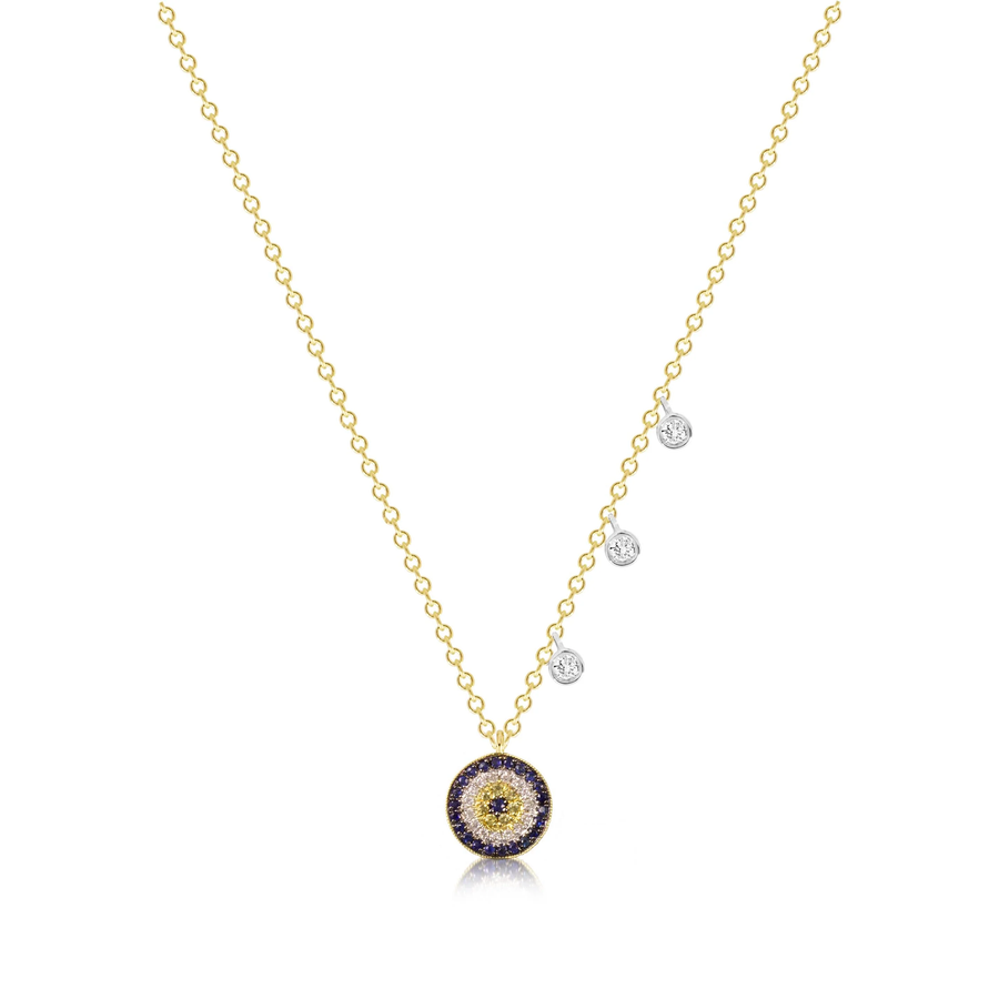 Evil Eye Charm Necklace with Blue Sapphires and Diamonds