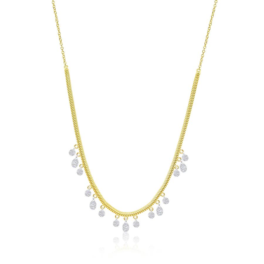 14kt Yellow Gold Snake Chain Necklace with Circle and Oval Diamond Charms
