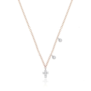 Rose Gold Dainty Cross and Bezel Diamond Necklace