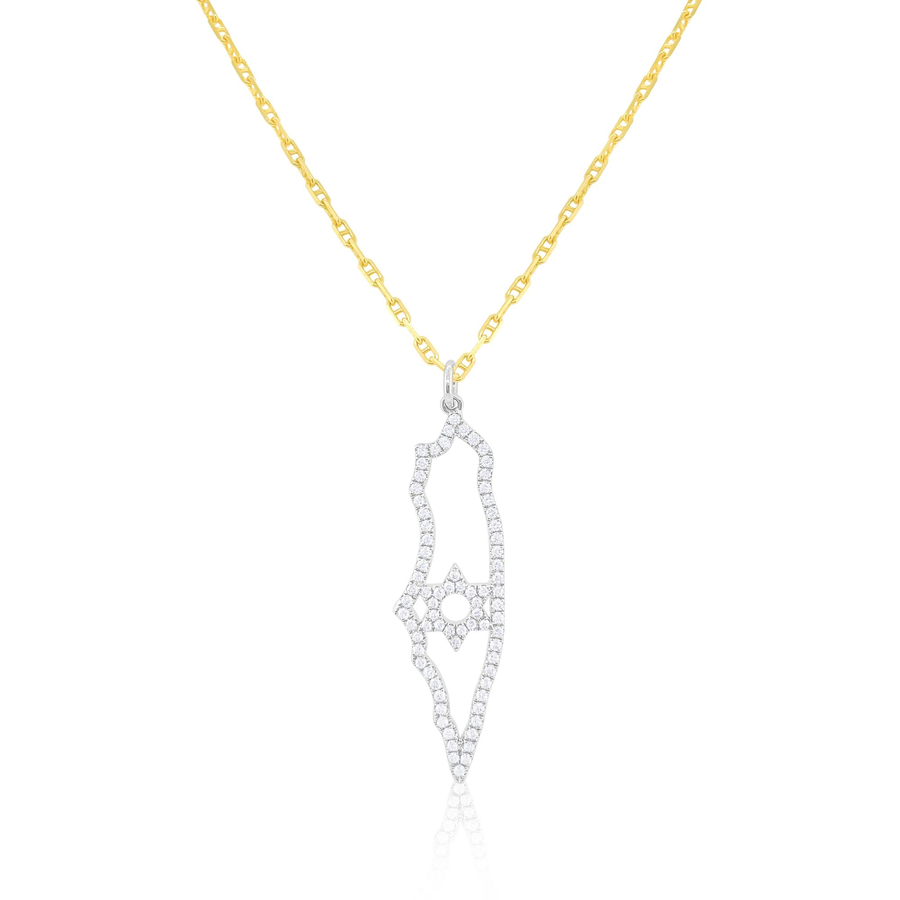 14k Two Tone Gold Diamond Israel Necklace