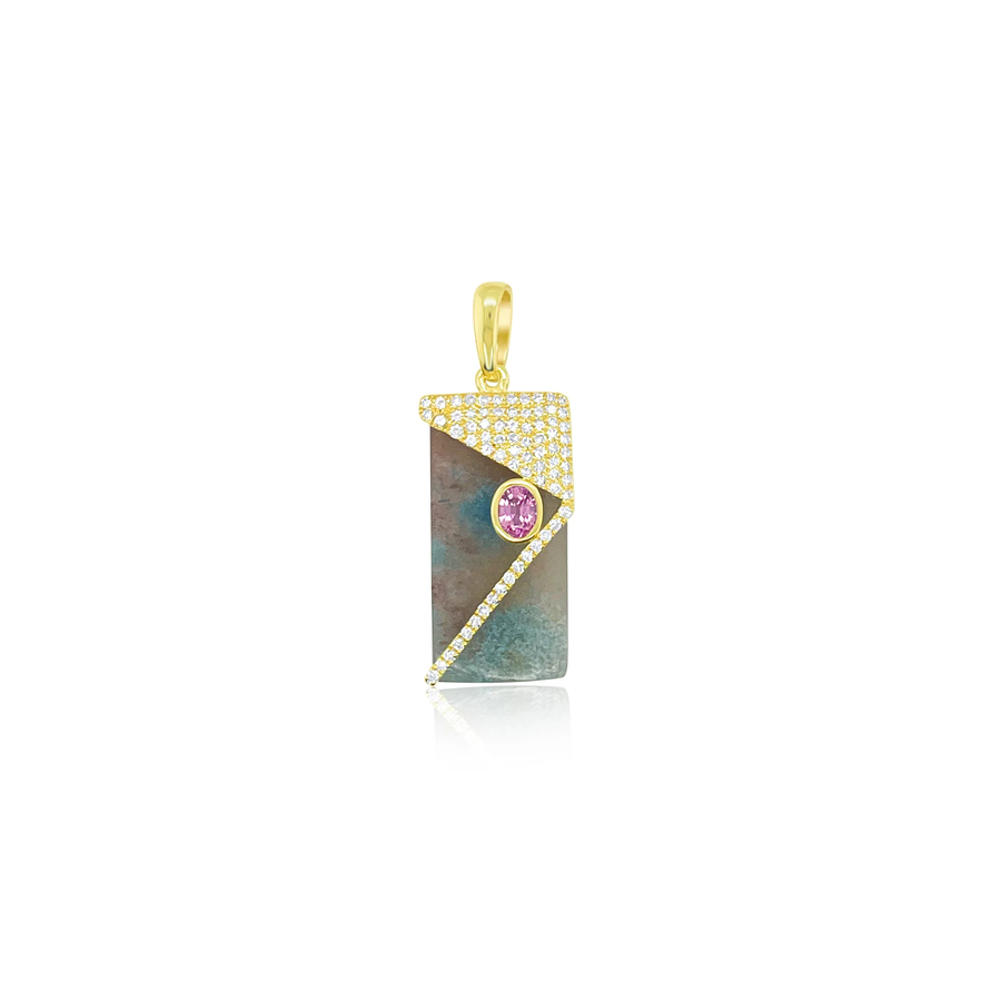 14kt Yellow Gold Diamond and Pink Sapphire Tourmaline Charm