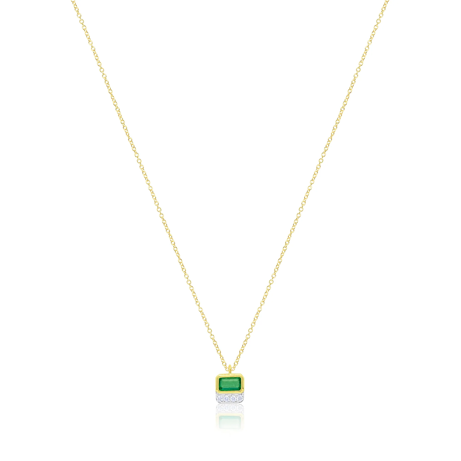 14kt Yellow Gold Emerald Diamond Square Necklace