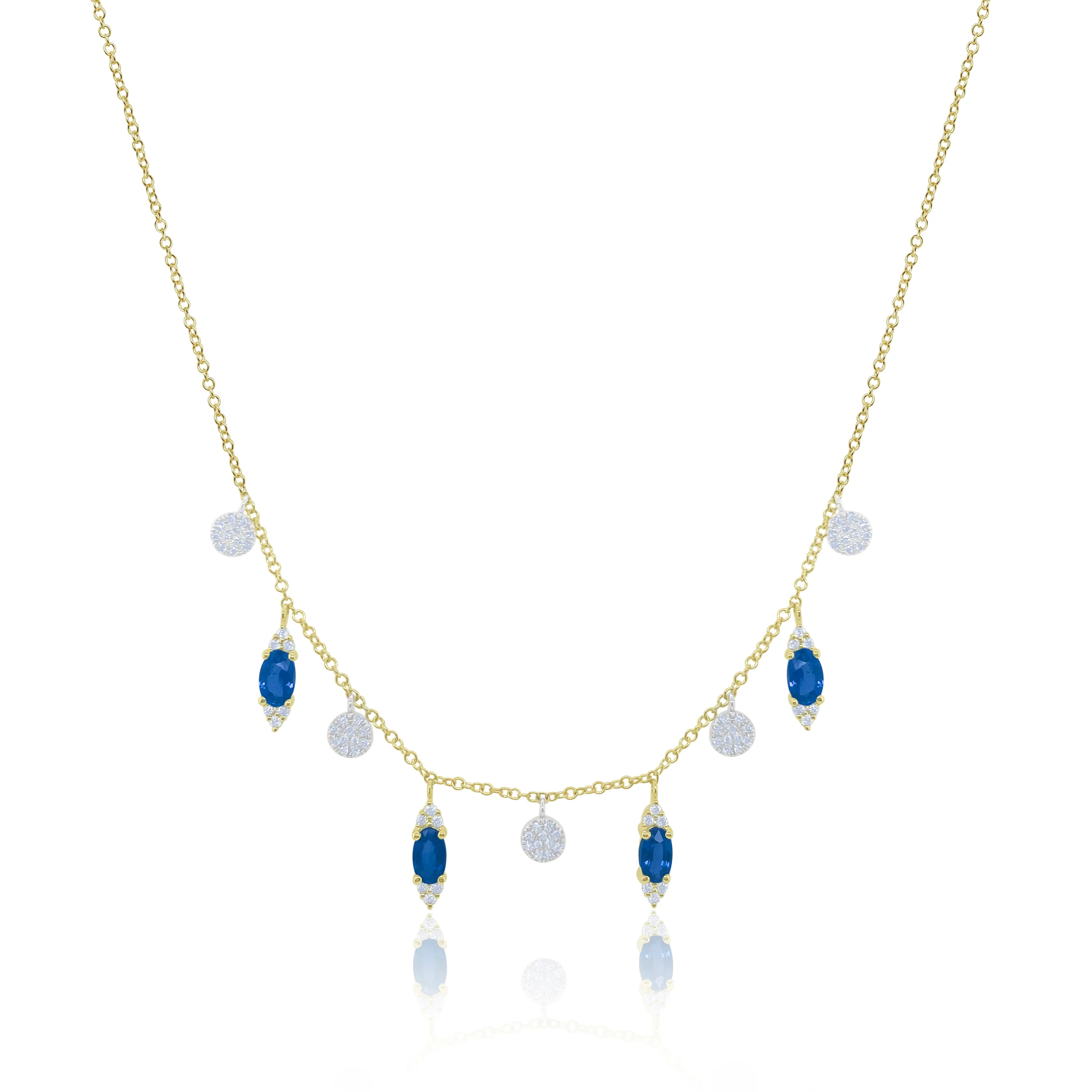 Dainty Gemstone Marquise Drop and Diamond Charm Necklace - Blue Sapphire