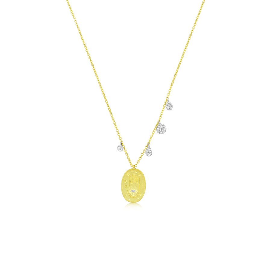 Brushed Gold Hamsa and Diamond Charm Necklace
