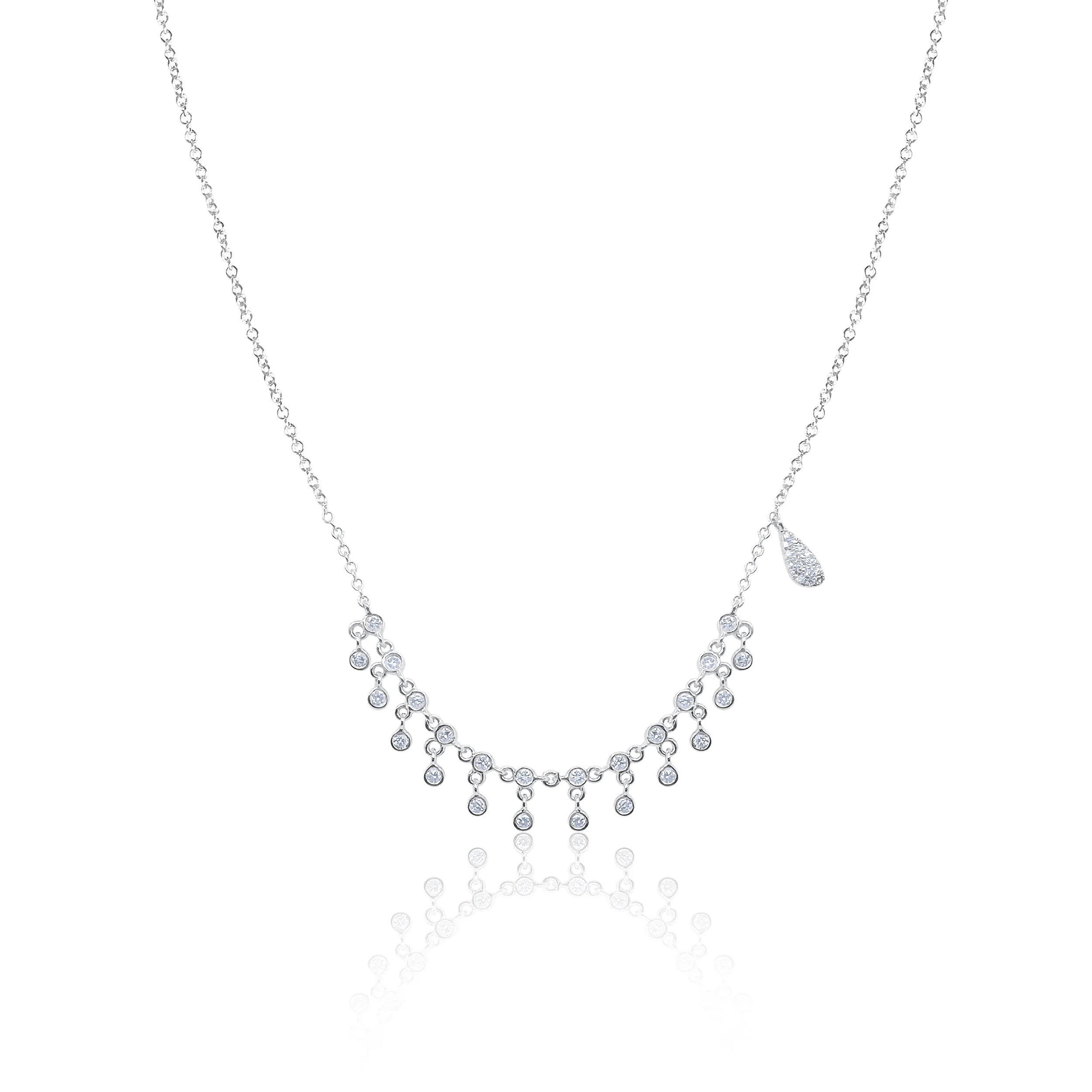 White Gold Bezel Fringe Necklace