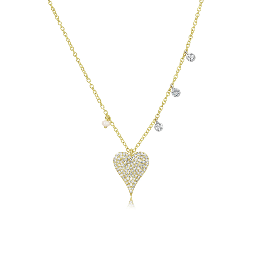 Diamond Heart and Charm Necklace in 14K yellow gold