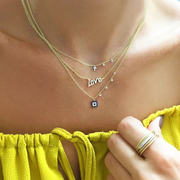 Yellow Gold Dainty Cross and Bezel Diamond Necklace