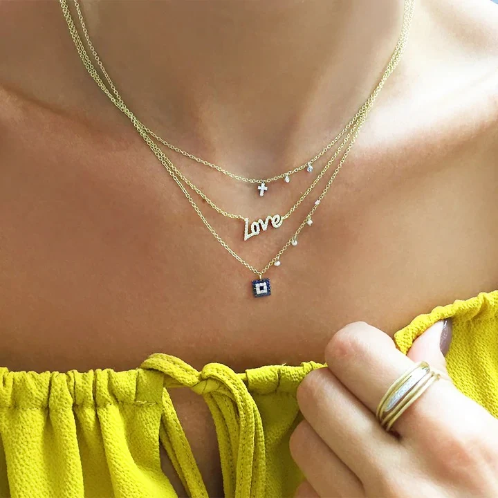 Yellow Gold Dainty Cross and Bezel Diamond Necklace