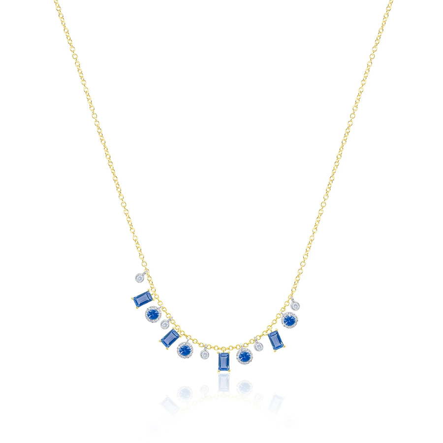 14kt Yellow Gold and Diamond Blue Sapphire Multi Gemstone Necklace