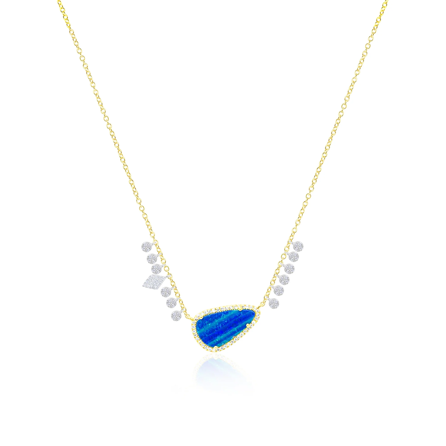 14kt Yellow Gold Blue Opal and Diamond Drop Necklace