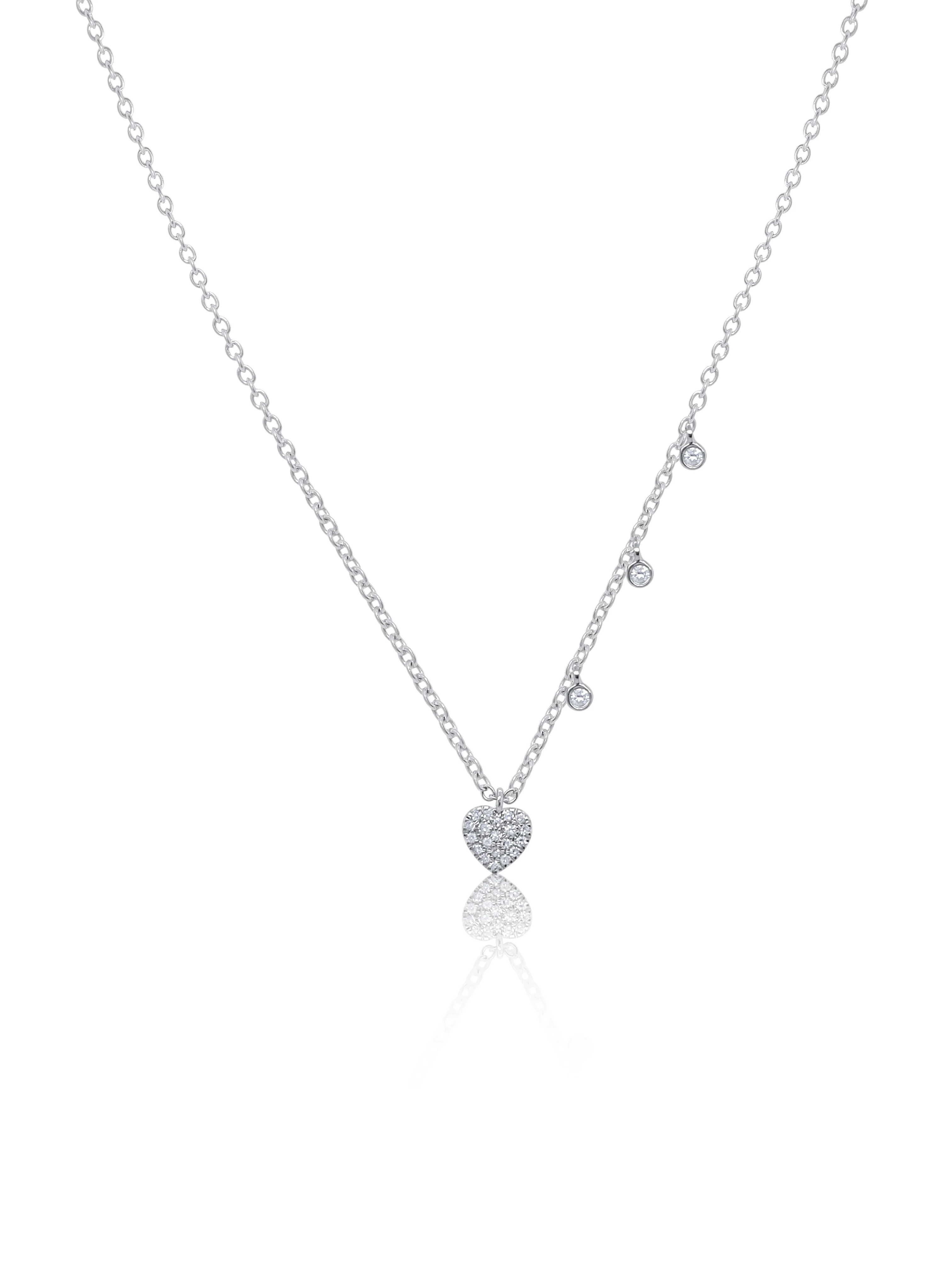White Gold Dainty Diamond Heart Necklace