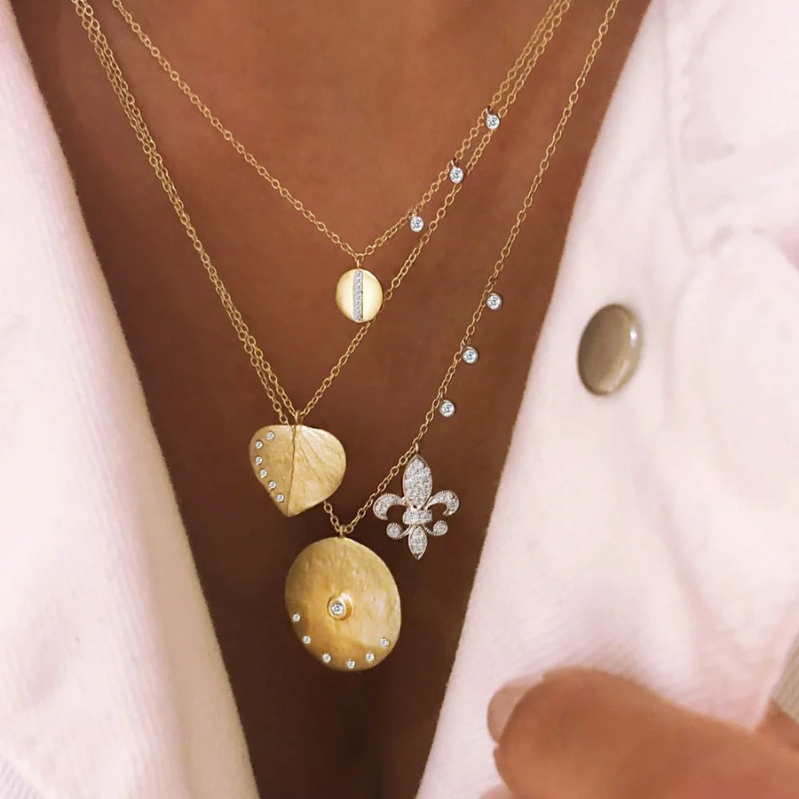 Delicate Diamond Disc Necklace with Off-centered Bezels styling
