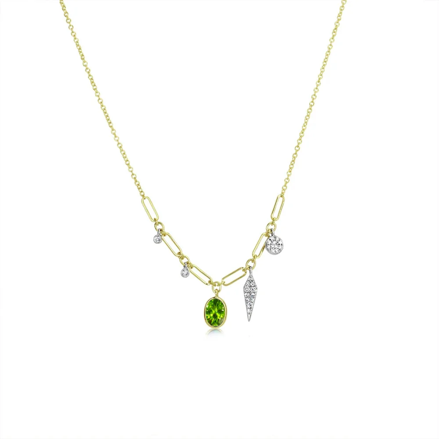 Yellow Gold Peridot Paperclip Necklace