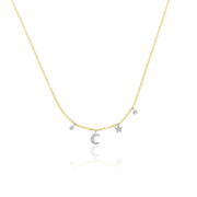 Two Tone Mini Moon and Star Bezel Necklace