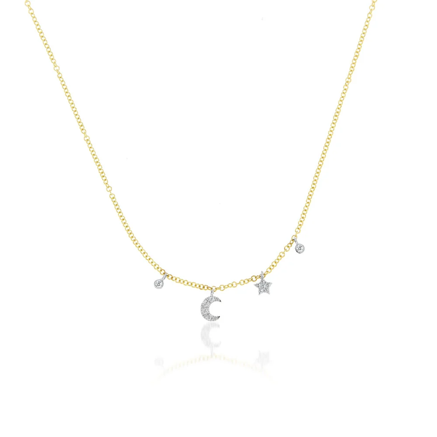 Two Tone Mini Moon and Star Bezel Necklace