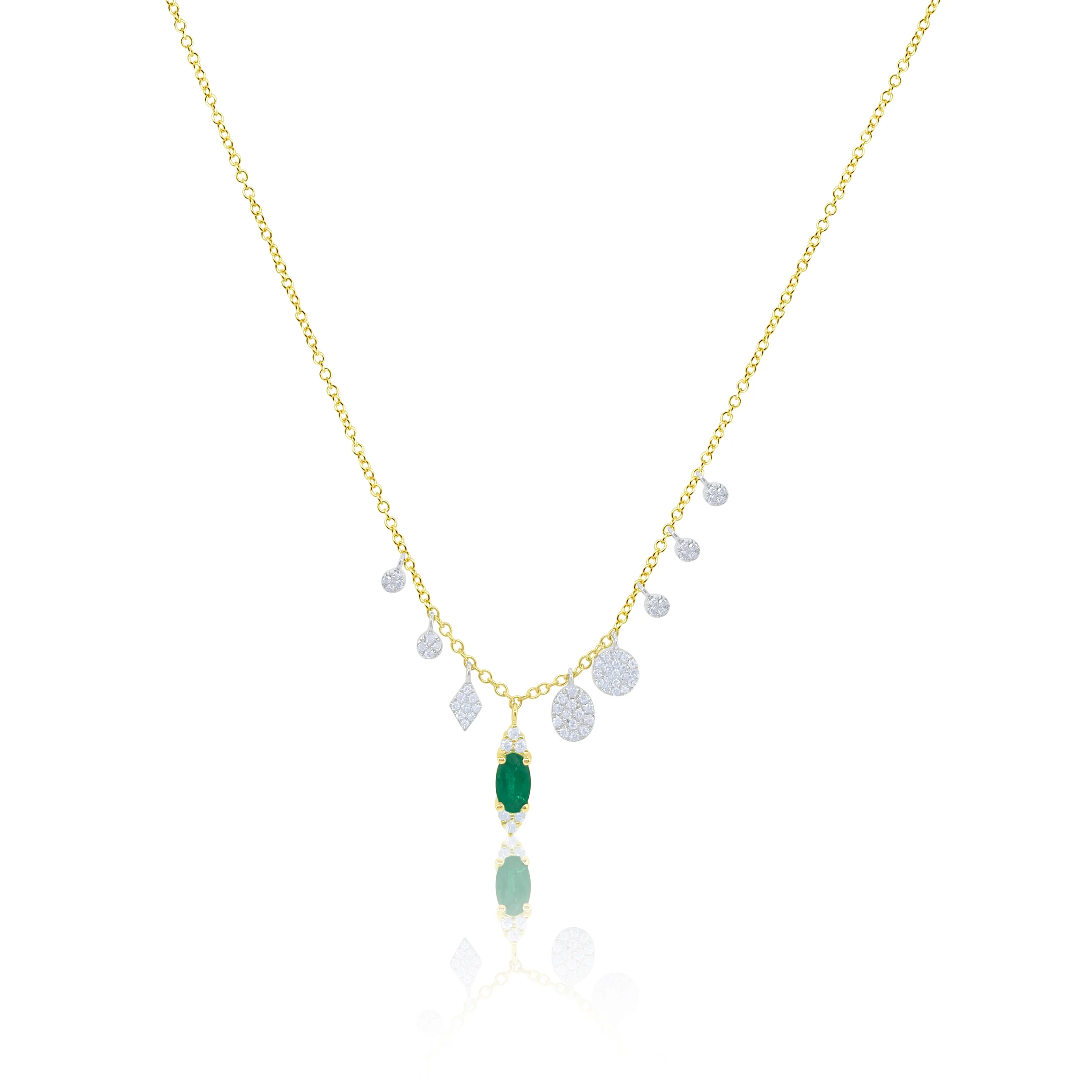 Two Tone Emerald and Diamond Charm Necklace