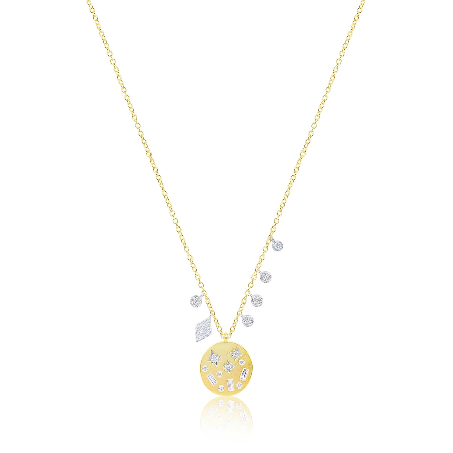 14kt Yellow Gold Baguette Diamond Cut Coin Necklace
