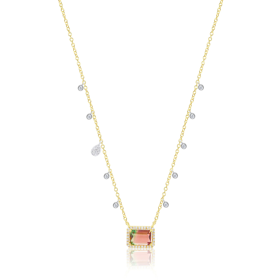 Yellow Gold and Diamond Watermelon Tourmaline Necklace