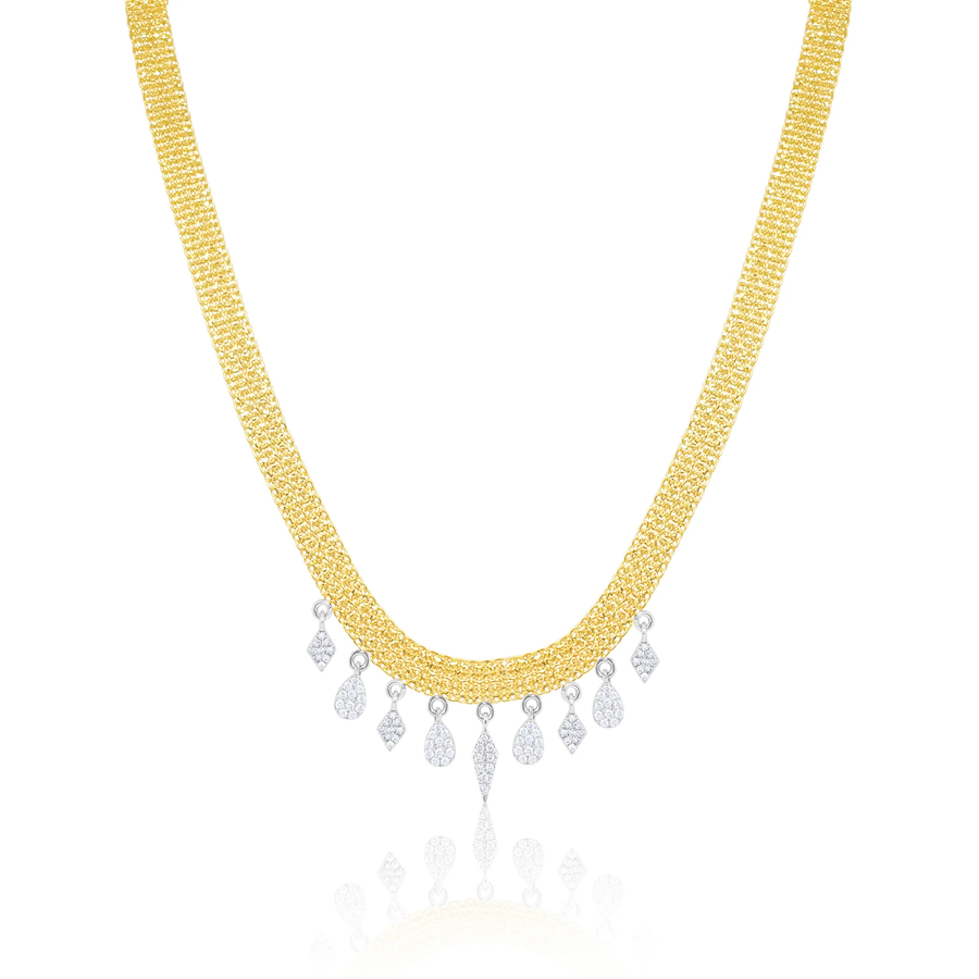10kt Yellow Gold Diamond Fring Thin Mesh Chain Necklace