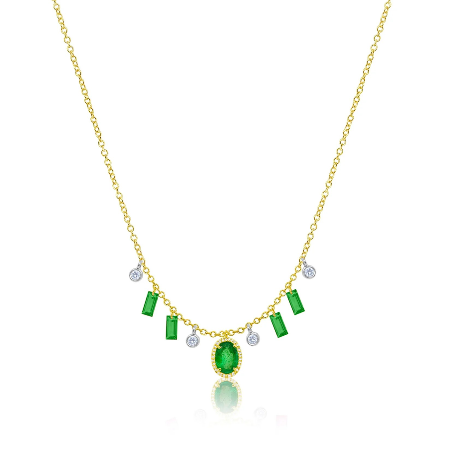 14kt Yellow Gold Diamond Oval Emerald and Drilled Emeralds