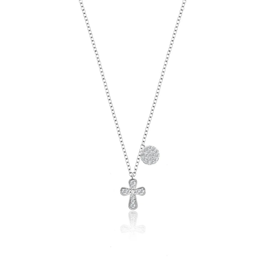 Diamond Cross Necklace with Diamond Disk