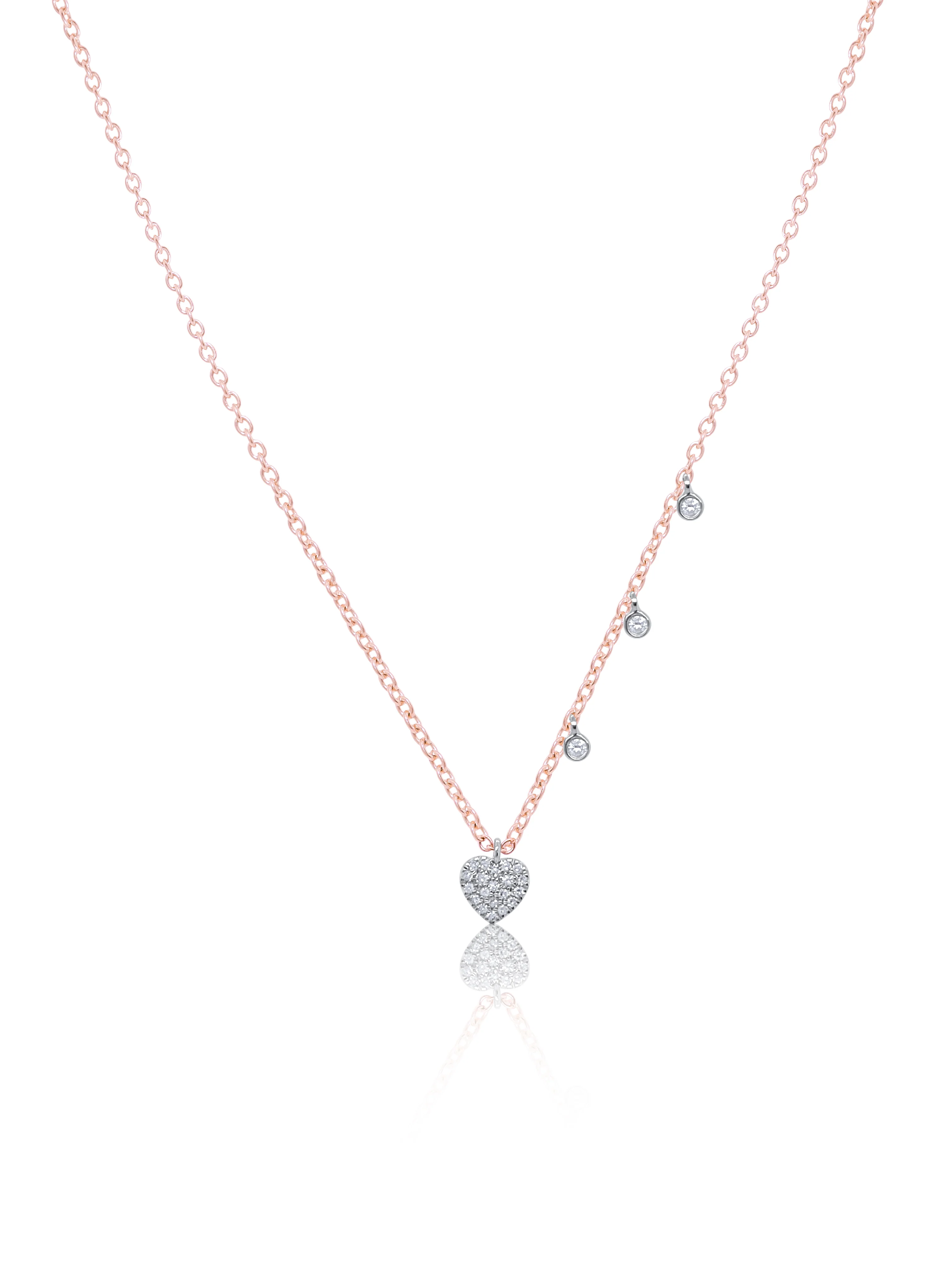 Pink Gold Dainty Diamond Heart Necklace
